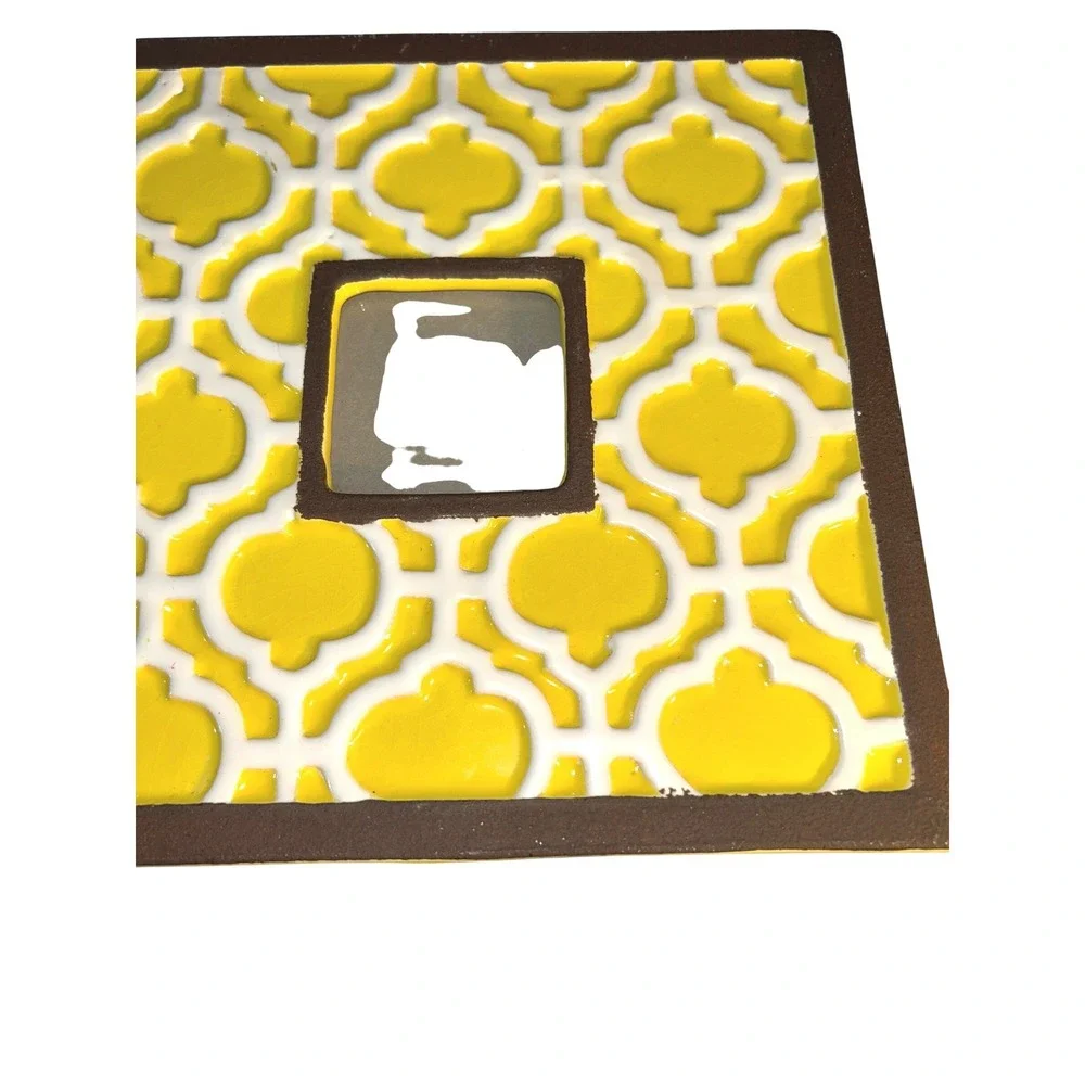 Yellow White Geometric Quatrefoil Ceramic Photo Frame Transpac Import 8